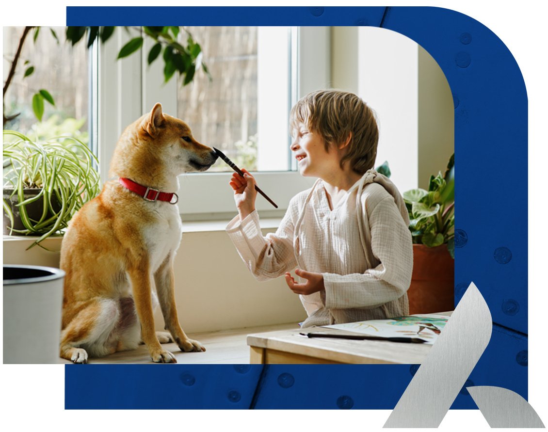 Little Boy with Dog and Brush