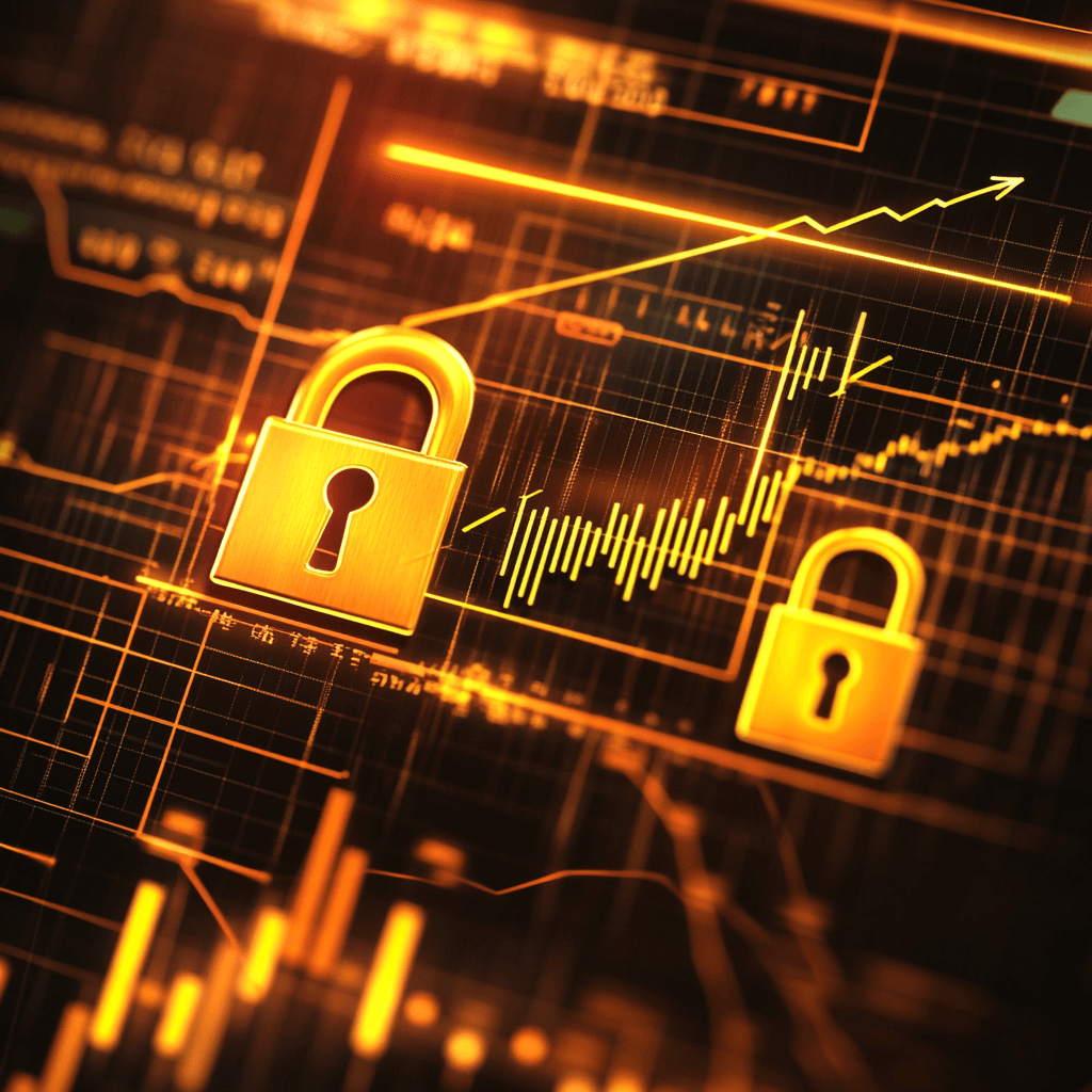 The image should feature symbolic representations of financial growth, stability, and creditworthiness, such as a rising graph line, a solid lock, and a glowing report card, all framed within the concept of personal finance management and the theme of credit improvement.