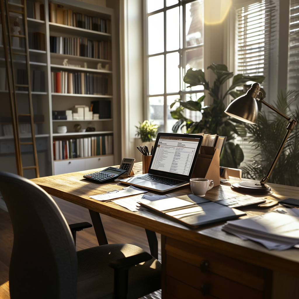 Desk for preparing taxes.